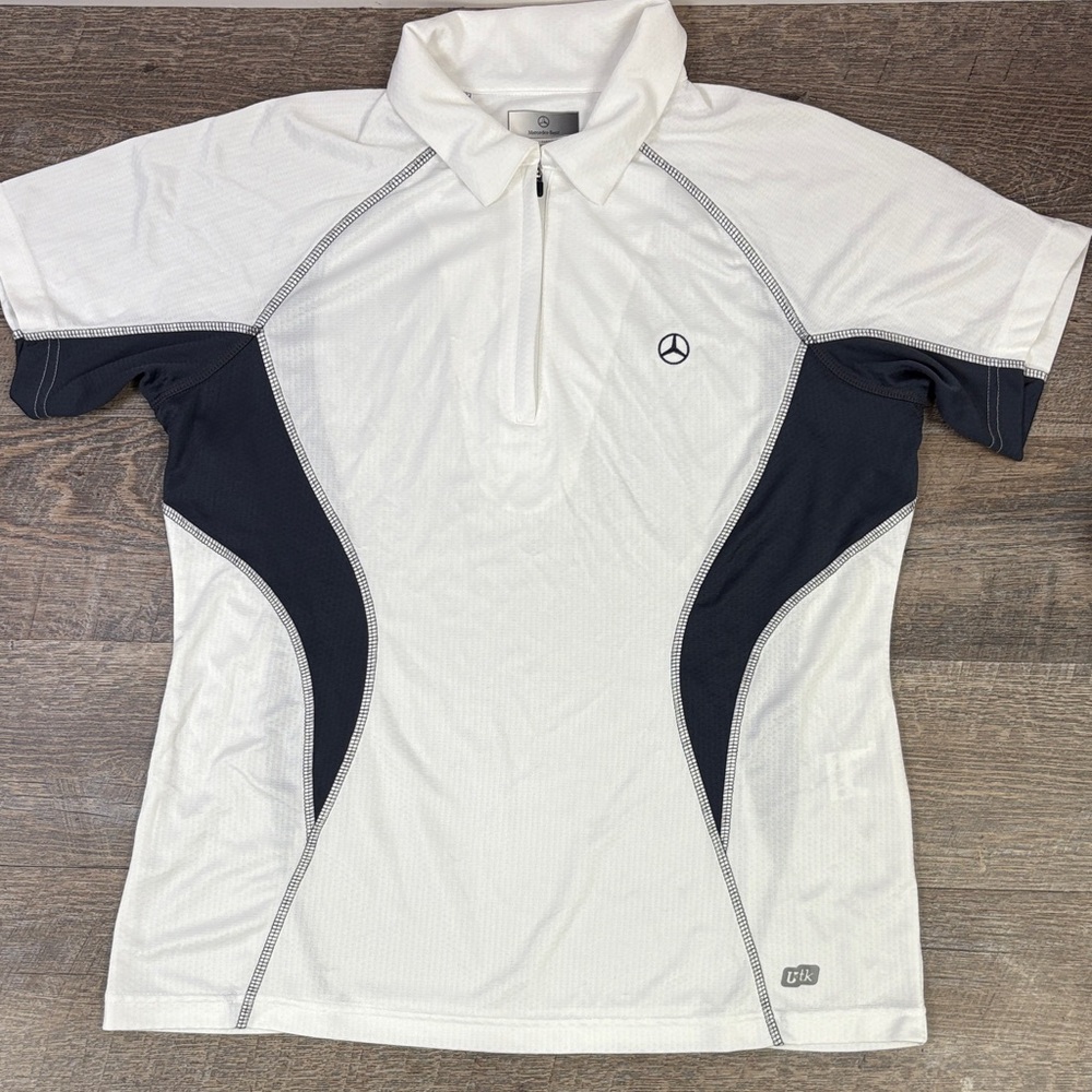 Mercedes-Benz Women’s Performance Zip-Neck Polo | White & Grey | Size L